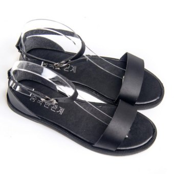 ZH Contracted solid-colored fish mouth flat sandals (Black) - intl  
