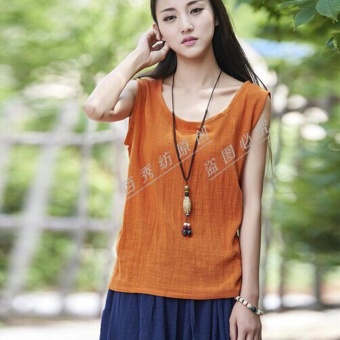 ZH Shopping Ms the loose linen cotton sleeveless vest Orange - intl  