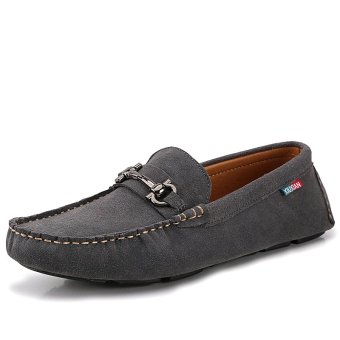 ZHAIZUBULUO Leather Men's Flat Shoes Casual Loafers LX-8866(Gray)   