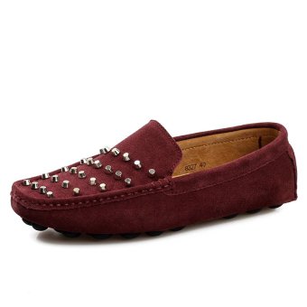 ZHAIZUBULUO Leather Men's Flat Shoes Casual Loafers LX-8327(Red)   