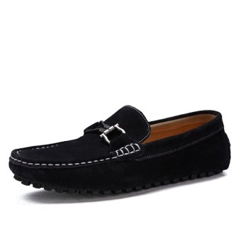 ZHAIZUBULUO Men Fashion Flats Shoes Casual Leather Tod's Boat shoes LX-0022(Black)   