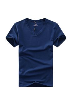 ZHENGQI Men's Plain Casual T-shirt round neck Shirts (Dark Blue) (Intl)  