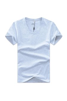 ZHENGQI Men's Plain Casual T-shirt Round Neck Shirts (Light Grey) (Intl)  