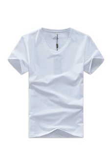 ZHENGQI Men's Plain Casual T-shirt round neck Shirts (White) (Intl)  