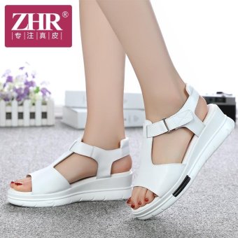 ZHR2016 the New Summer Slope with Thick Bottom Leather Sandals Platform Sandals Shoes Rome Students Fish Mouth Tide (White) - intl  