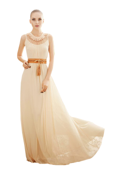 ZigZagZong Hollow Out Sleeveless Women's Full Length Formal Maxi Dress Beige (Intl)  