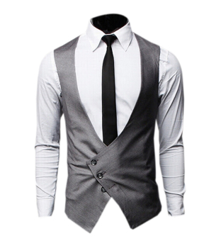 ZigZagZong Men's Clothing Waistcoat Vest V-Neck Three Tilt Buttons Grey - Intl  