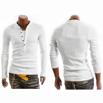 ZigZagZong Men's Faux Twinset Collarless Stretchy Vogue Top Long Sleeve S-XL Casual T-shirt(White) (Intl)  