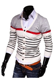 ZigZagZong New Mens Casual Slim Fit V-neck Knitted Striped Cardigan Pullover Jumper Sweater (Grey) (Intl)  