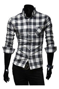 ZigZagZong New Mens Slim Fit Casual & Dress Plaid Check Shirt Long Sleeve (Black) (Intl)  