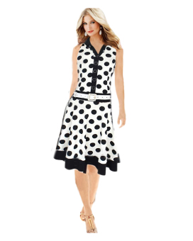 ZigZagZong Polka Dot Pleats A-line Fit Dress (White) (Intl)  