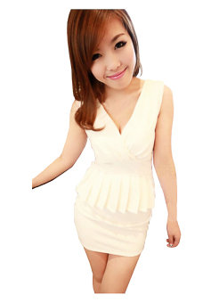 ZigZagZong Women's Sexy Nightclub Low-cut Slim V-neck Sleeveless Tank Slim Dress White - intl  