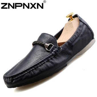 Znpnxn Leather Men's Flat Shoes Casual Loafers?Blue?  