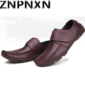 ZNPNXN Leather Men's Flat Shoes Casual Loafers?Red?  