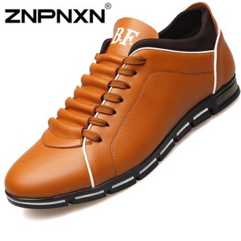 ZNPNXN Men's Breathable Casual Shoes Genuine Leather Skater Shoes (Brown)  