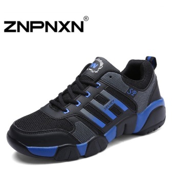 ZNPNXN Men's Fashion Casual Sports Shoes Breathable Lace-Up Shoes (Black/Blue)  