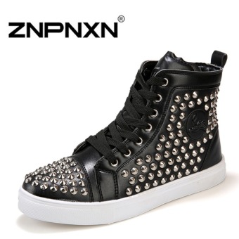 ZNPNXN Men's Fashion Large size rivet casual shoes high to help?Black?  