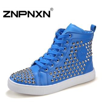 ZNPNXN Men's Fashion Large size rivet casual shoes high to help?Blue?  