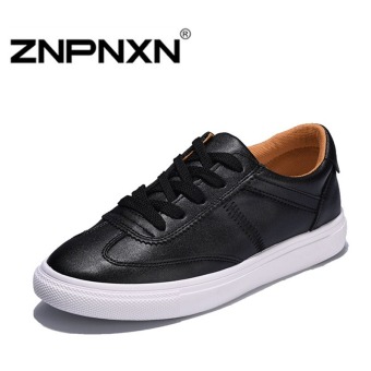 ZNPNXN Woman Casual Skater Shoes Summer Breathable Lace Flat Shoes (Black)  