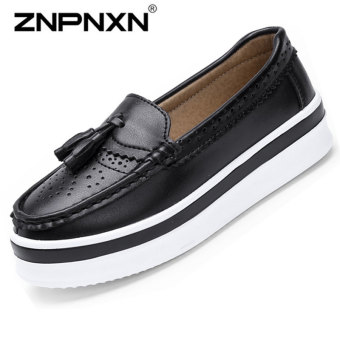 ZNPNXN Woman Fashion Casual Loafers Shoes Slip-On Shoes Platform Shoes (Black)  