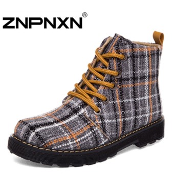 ZNPNXN Women's Fashion 2016 Flat-bottomed round Martin boots with lace?Black?  