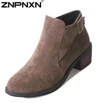 ZNPNXN Women's Fashion boots Rough leather boots (brown)  