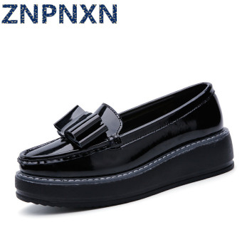 ZNPNXN Women's Fashion Closed-Toe Wedges Leather Shoes (Black)  