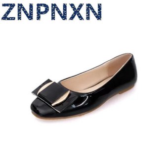 ZNPNXN Women's Fashion Flat Shoes Slip-Ons Leather Shoes (Black)  