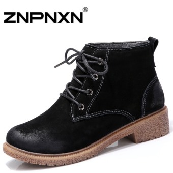 ZNPNXN Women's Fashion Round high - heeled Martin boots European style?Black?  