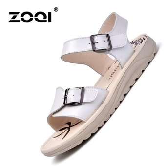 ZOQI Fashion Women Leather Flat Sandals Light & Comfortable Sandals (White) - intl  