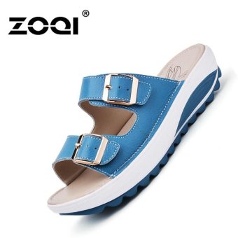 ZOQI Fashion Women Shoes Heels Mules Thick Bottom Heeled Sandals (Blue) - intl  