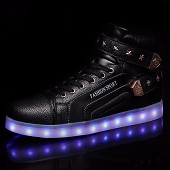 ZOQI man's fashion Sneakers LED light shoes couple style riveting element (Black) - intl  