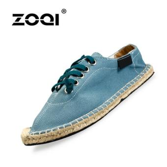 ZOQI Men's And Women's Fashion Cotton Straw Shoes Slip-Ons & Loafers Flat Shoes (Blue) - intl  