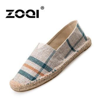 ZOQI Men's And Women's Fashion Slip-Ons & Loafers Cotton Straw Shoes Flat Shoes (Blue) - intl  
