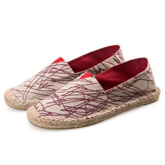 ZOQI Men's And Women's Fashion Slip-Ons & Loafers Cotton Straw Shoes Flat Shoes (Red) - intl  