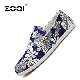 ZOQI Men's Fashion Casual Flat Shoes Slip-Ons & Loafers Driving Shoes(White&blue) - intl  