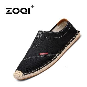 ZOQI Men's Fashion Slip-Ons & Loafers Canvas Shoes Casual Shoes Straw Hemp Bottom Shoes (Black) - intl  