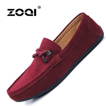ZOQI pria kain tempel & Loafers mode sepatu kulit dari kulit sapi (Merah).  