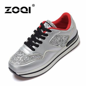 ZOQI woman's fashion Sneakers retro style wedge heighten sports shoes(SIlver) - intl  