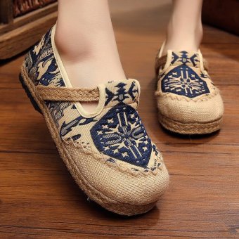 ZOQI Women's And Men's Cloth Shoes Slip-Ons National Wind Embroidered Cotton Shoes Flat Shoes (Blue) - intl  
