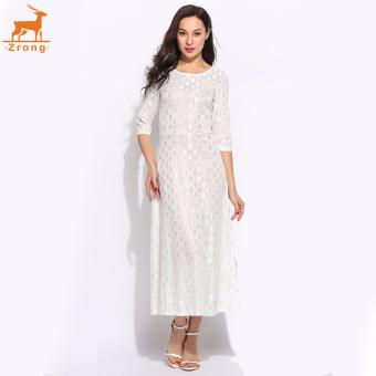 Zrong Fashion Women Half Sleeve O Neck Hollow Out Lace A-Line Temperament Elegant Maxi Dress (White) - intl  