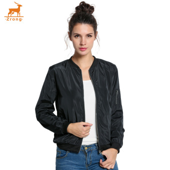 Zrong New Stylish Ladies Women Casual Long Sleeve Front Zipper Coat Fashion Bomber Jacket (Black) - intl  