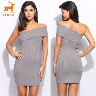 Zrong Sexy Women Sleeveless One Shoulder Solid Bodycon Mini Pencil Dress Club Dress (Grey) - intl  