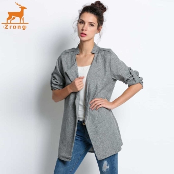 Zrong Stylish Ladies Women Career Party Long Sleeve Lapel Windbreaker Coat (Grey) - intl  