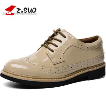Z.SUO Women's Flat Brogues Lace-Ups Patent Leather Shoes (Beige) - intl  