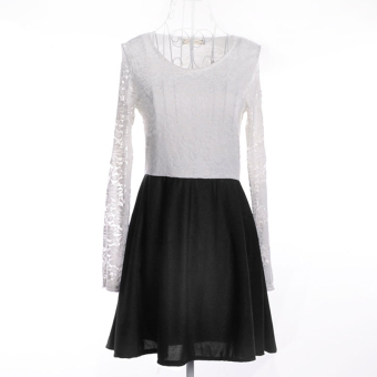 ZUNCLE Lace High Waist Dress(White+Black) - intl  