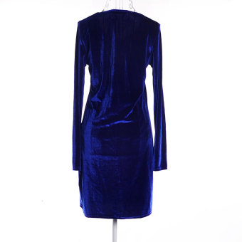 ZUNCLE Ladies High Waist Long-sleeved Dress(Blue) - intl  