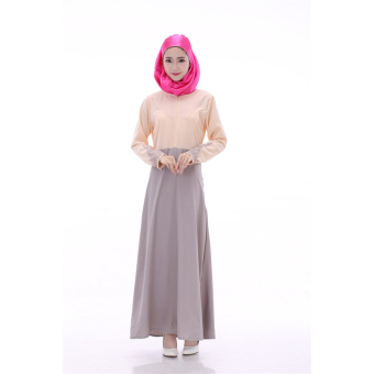 ZUNCLE Muslim women chiffon long-sleeved lace dress(Silver)  