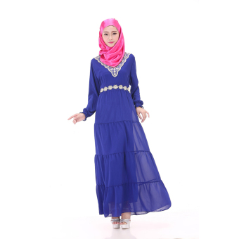 ZUNCLE Muslim Women long section chiffon dress(Blue)  