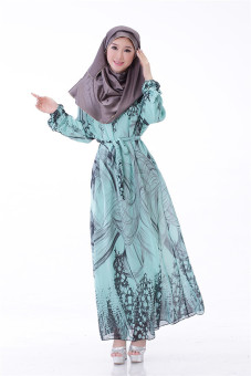 ZUNCLE Muslim Women long-sleeved chiffon gown dress(Blue)  